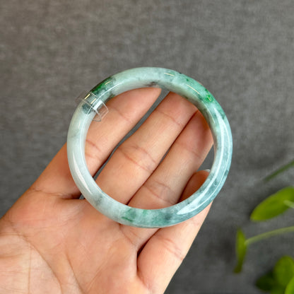Light Green Son Thuy Natural Jadeite Jade Bangle Leaf Style Size 55.5 mm