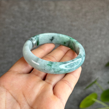 Light Green Son Thuy Natural Jadeite Jade Bangle Leaf Style Size 55.5 mm