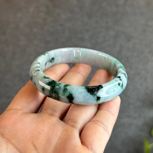 Light Green Son Thuy Natural Jadeite Jade Bangle Leaf Style Size 57 mm
