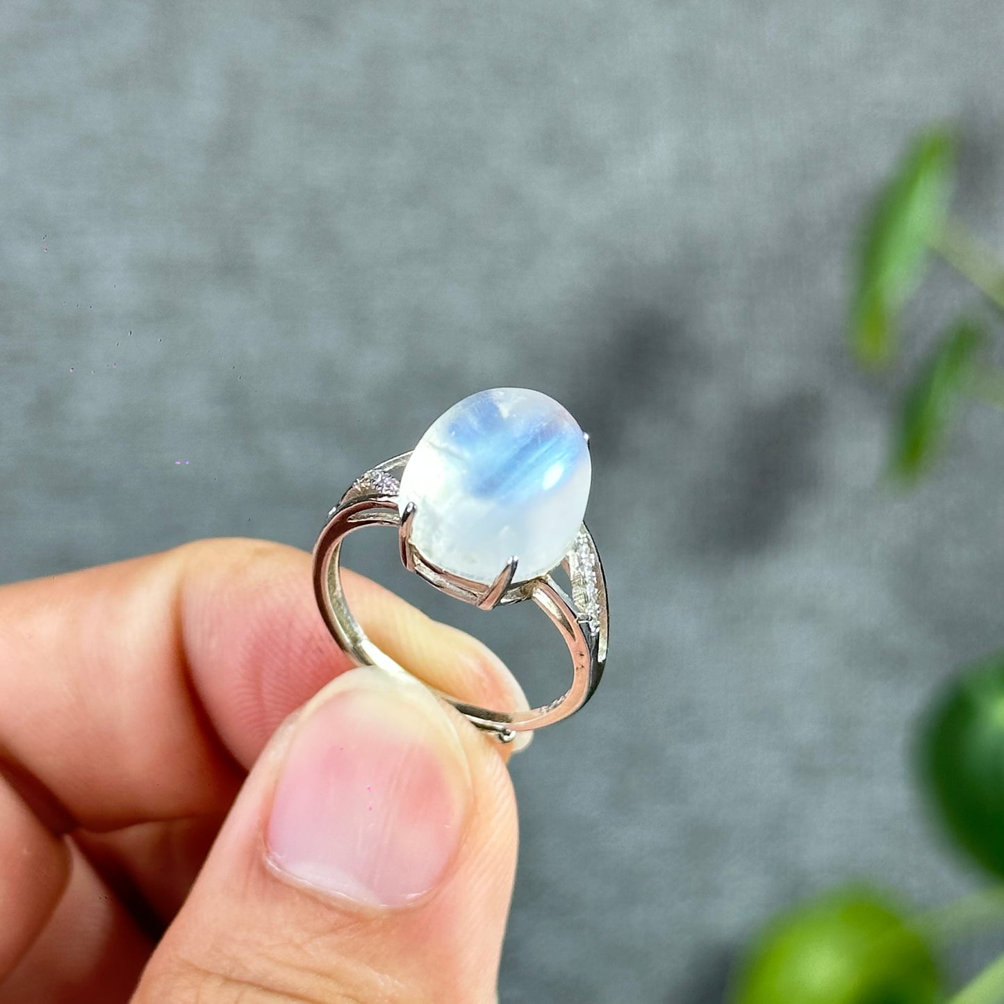 Oval Moonstone Ring Freesize In Silver Setting