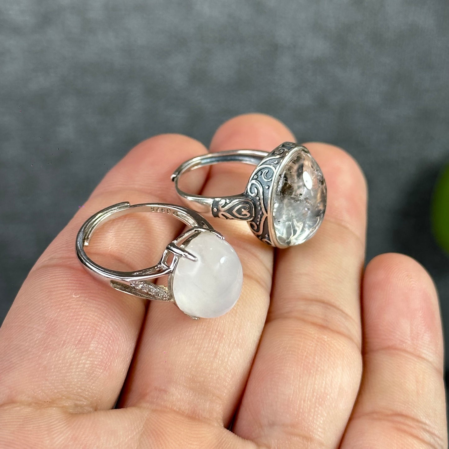 Oval Moonstone Ring Freesize In Silver Setting