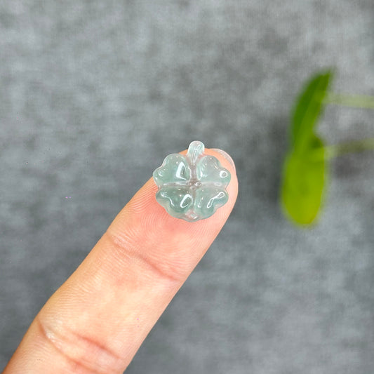 Natural Blue Water Jadeite Jade Clover Charm