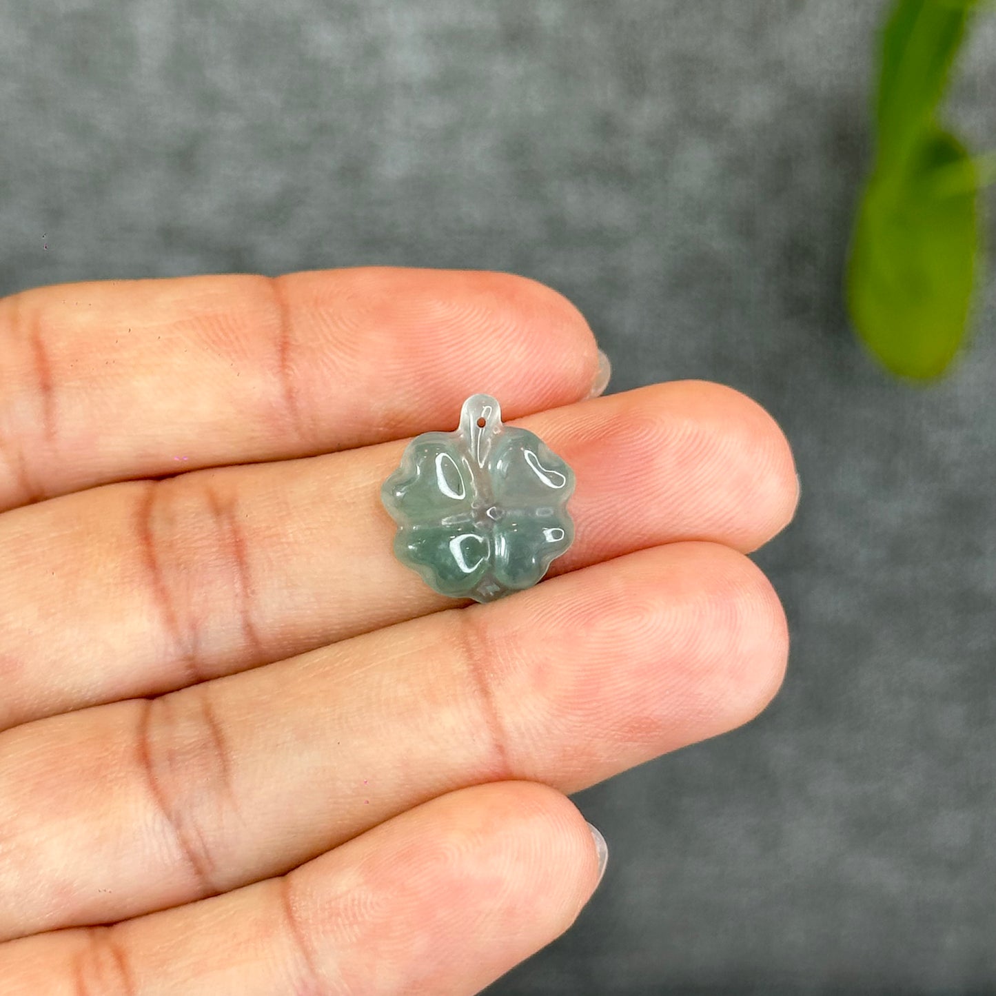 Natural Blue Water Jadeite Jade Clover Charm