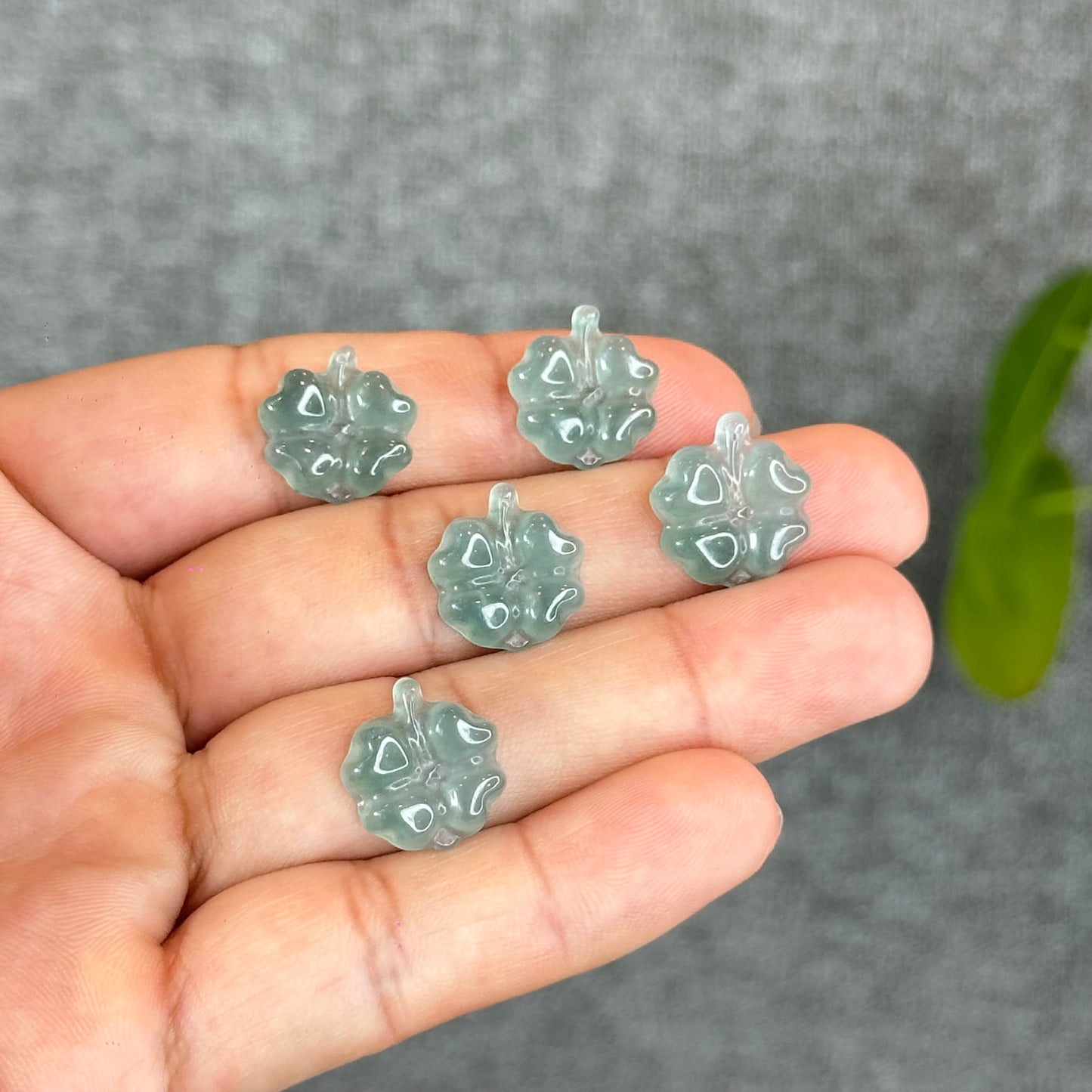Natural Blue Water Jadeite Jade Clover Charm