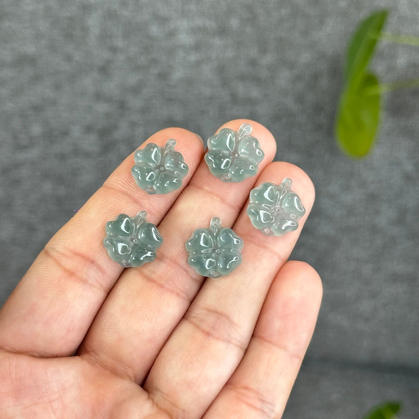 Natural Blue Water Jadeite Jade Clover Charm