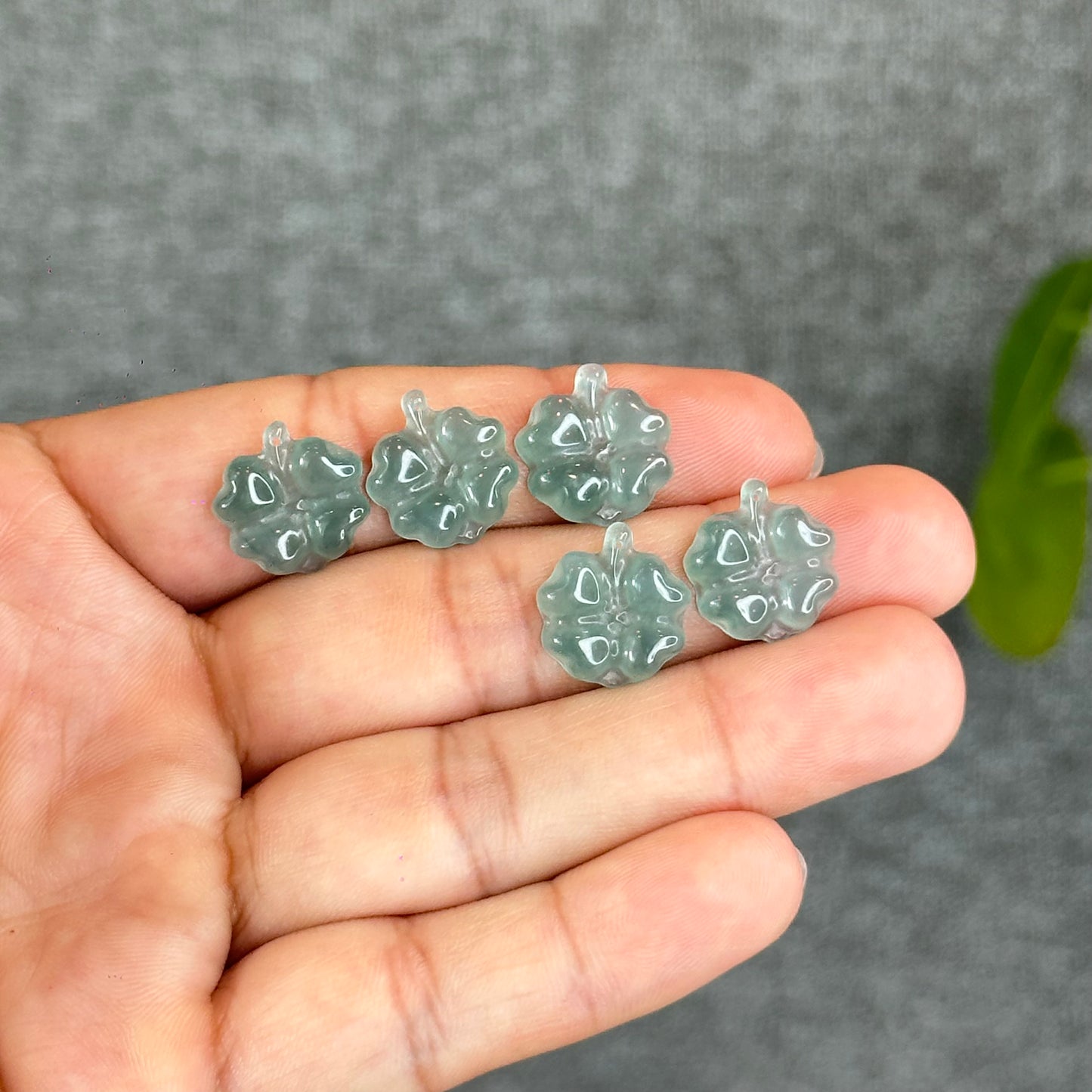 Natural Blue Water Jadeite Jade Clover Charm