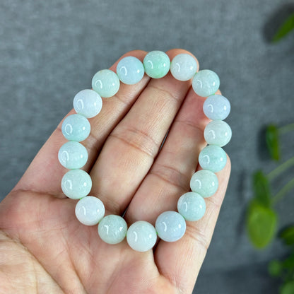 Ivory and Light Green Natural Jadeite Jade Bracelet Size 10.5 mm