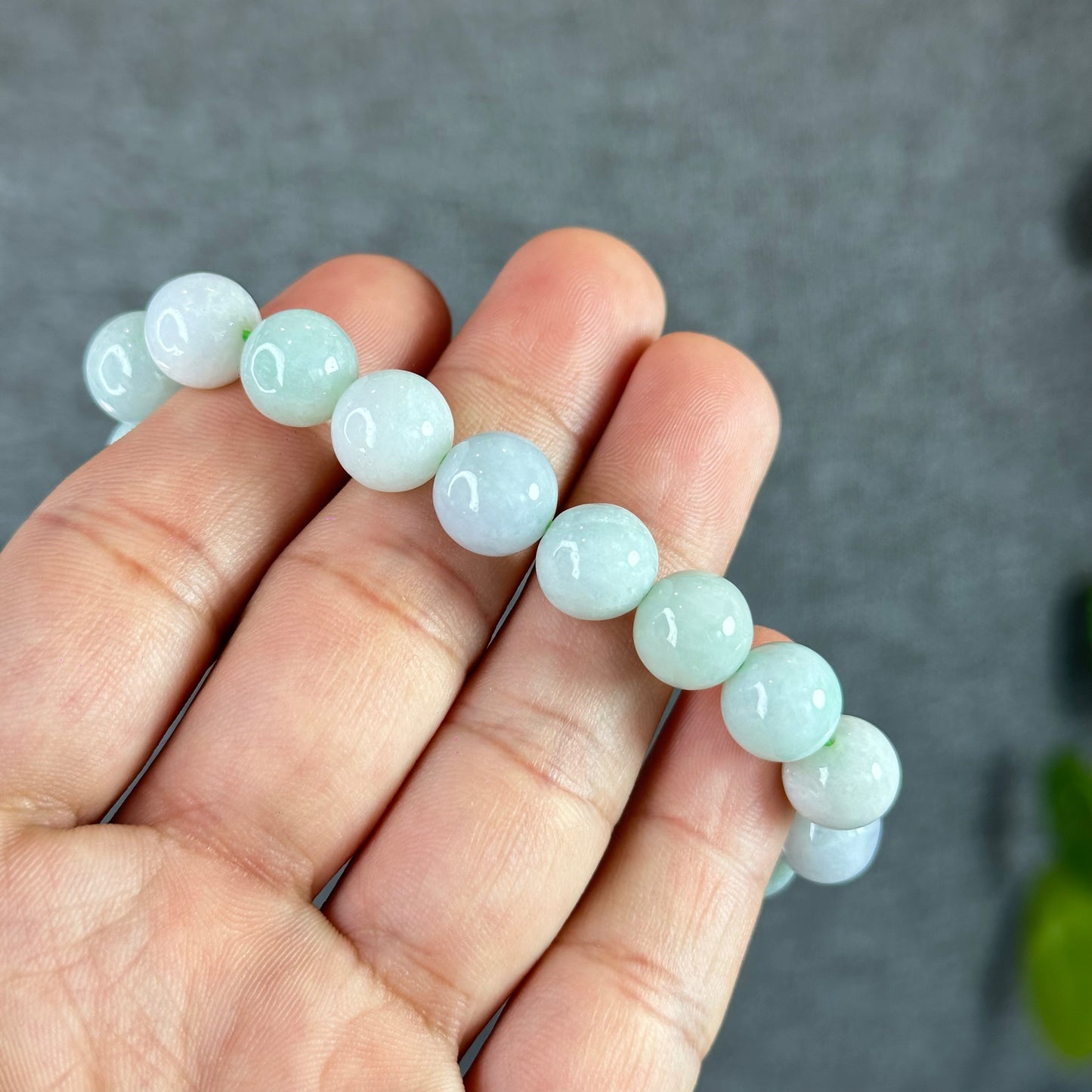 Ivory and Light Green Natural Jadeite Jade Bracelet Size 10.5 mm