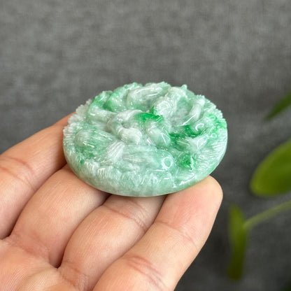 Quan The Am Thousand Hands Buddha Bright Green Son Thuy Natural Jadeite Jade Pendant with Silver Setting