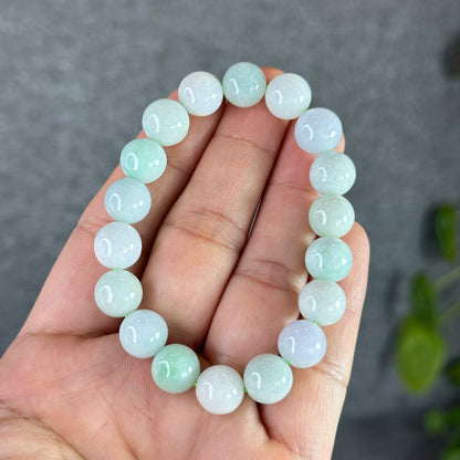 Ivory and Light Green Natural Jadeite Jade Bracelet Size 10.5 mm