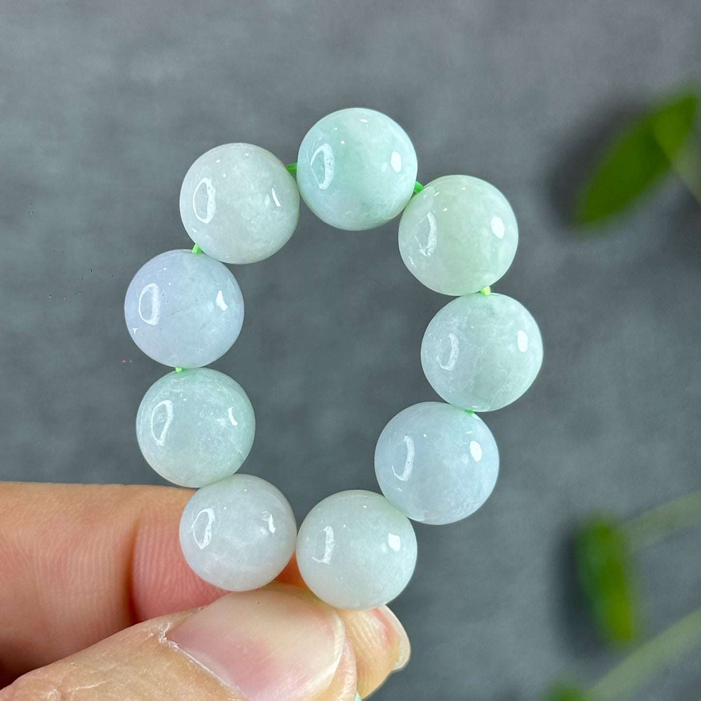 Ivory and Light Green Natural Jadeite Jade Bracelet Size 10.5 mm