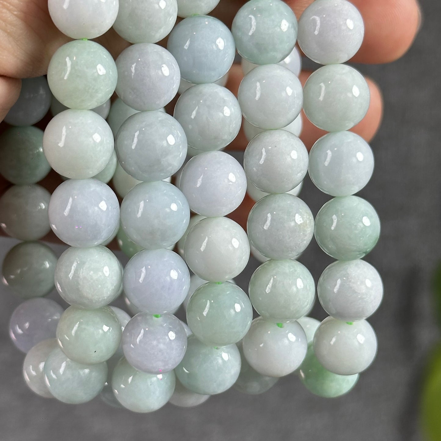 Ivory and Light Green Natural Jadeite Jade Bracelet Size 10.5 mm