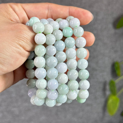 Ivory and Light Green Natural Jadeite Jade Bracelet Size 10.5 mm