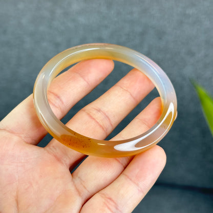 Natural Agate Bangle Leaf Style Size 58 mm with Certificate