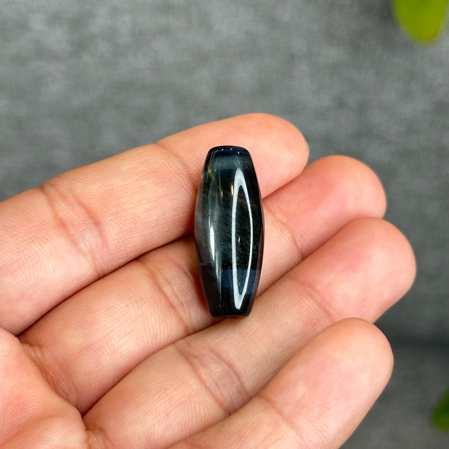 Natural Blue Tiger Eye Stone Barrel  Charm