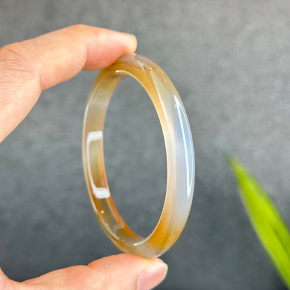 Natural Agate Bangle Leaf Style Size 58 mm with Certificate