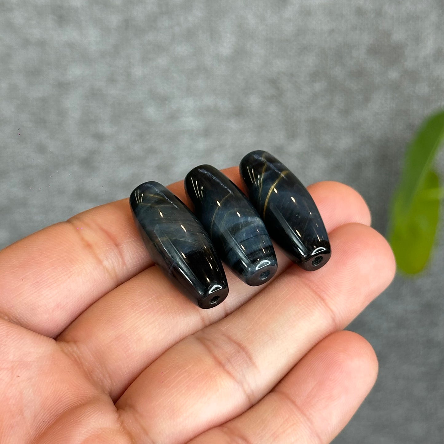 Natural Blue Tiger Eye Stone Barrel  Charm