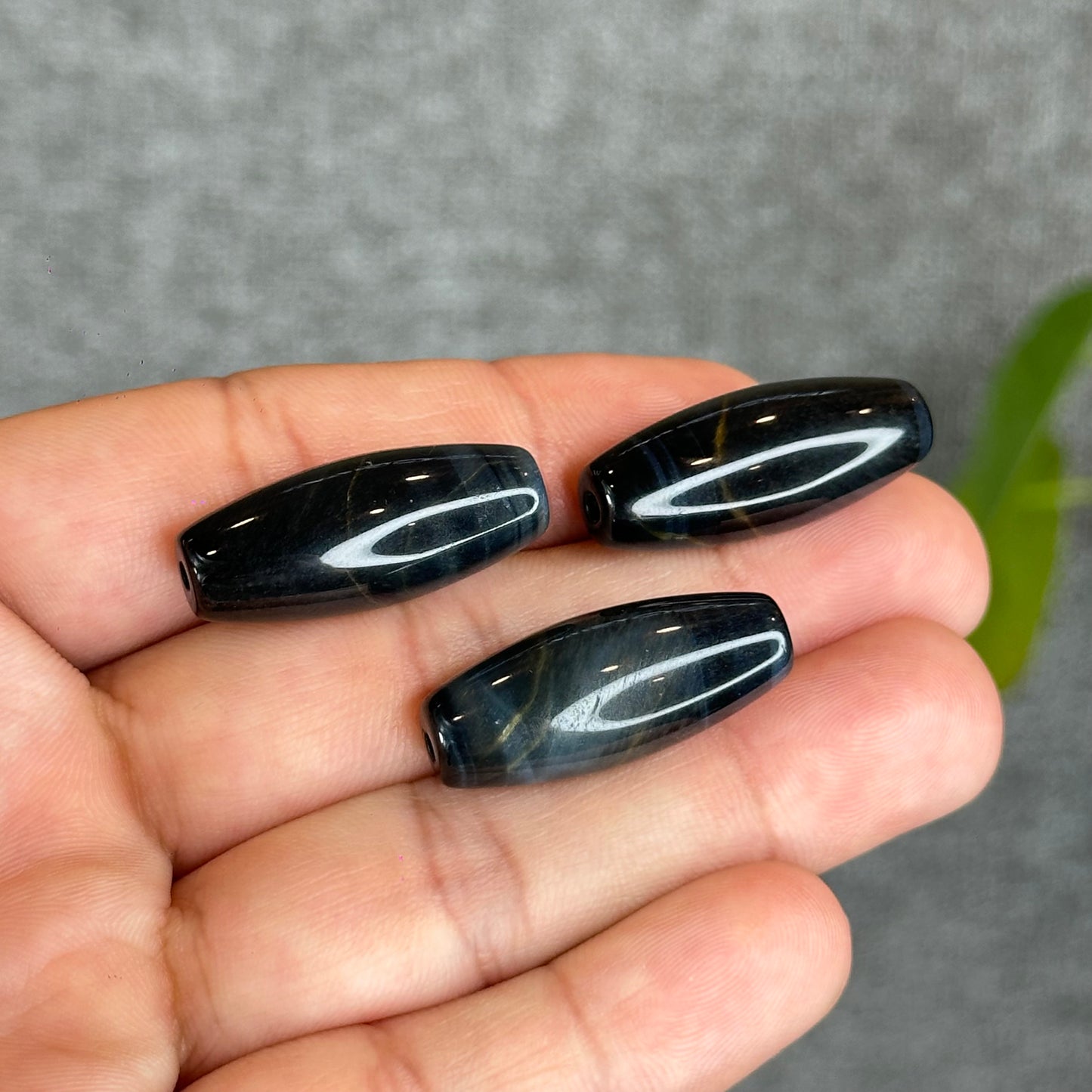 Natural Blue Tiger Eye Stone Barrel  Charm