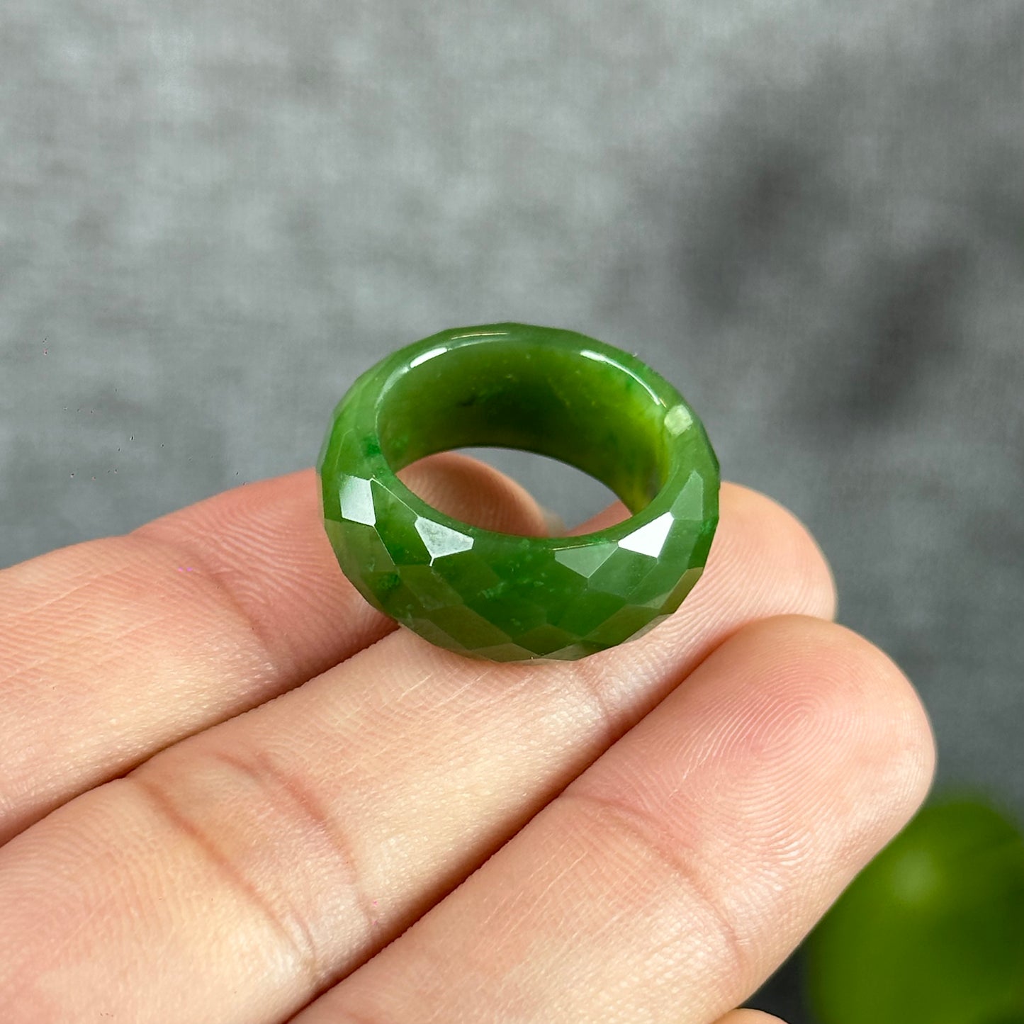 Faceted Light Nephrite Jade VIP Ring Size 1.72