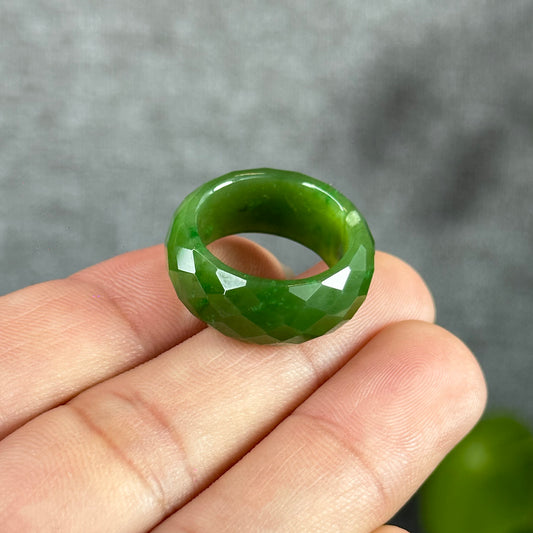 Faceted Light Natural Nephrite Jade VIP Ring Size 1.72