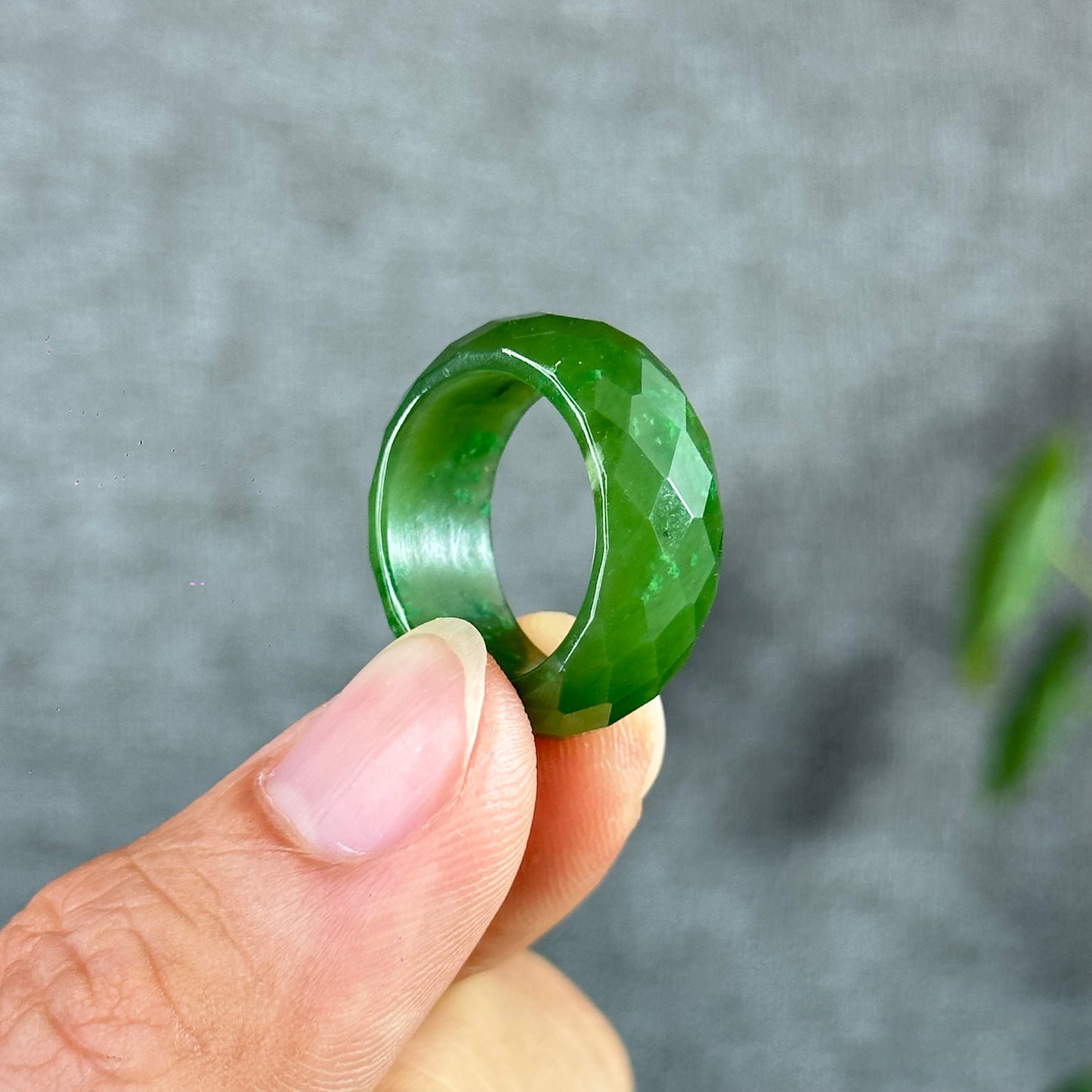 Faceted Light Nephrite Jade VIP Ring Size 1.72