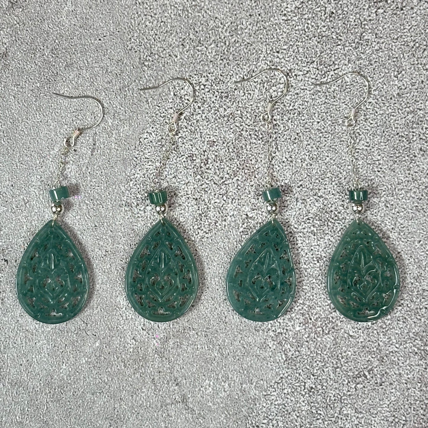 Natural Blue Water Jadeite Jade Teardrop Earrings in Silver Setting