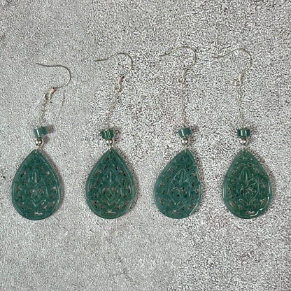 Natural Blue Water Jadeite Jade Teardrop Earrings in Silver Setting