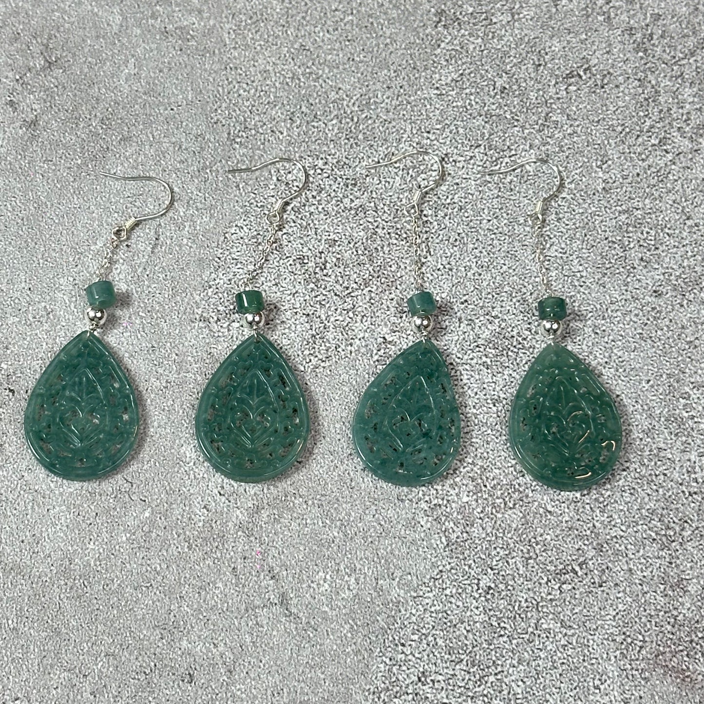 Natural Blue Water Jadeite Jade Teardrop Earrings in Silver Setting