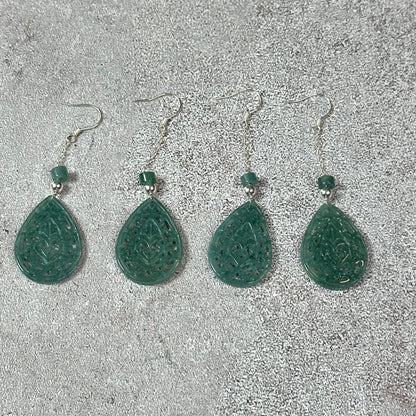 Natural Blue Water Jadeite Jade Teardrop Earrings in Silver Setting