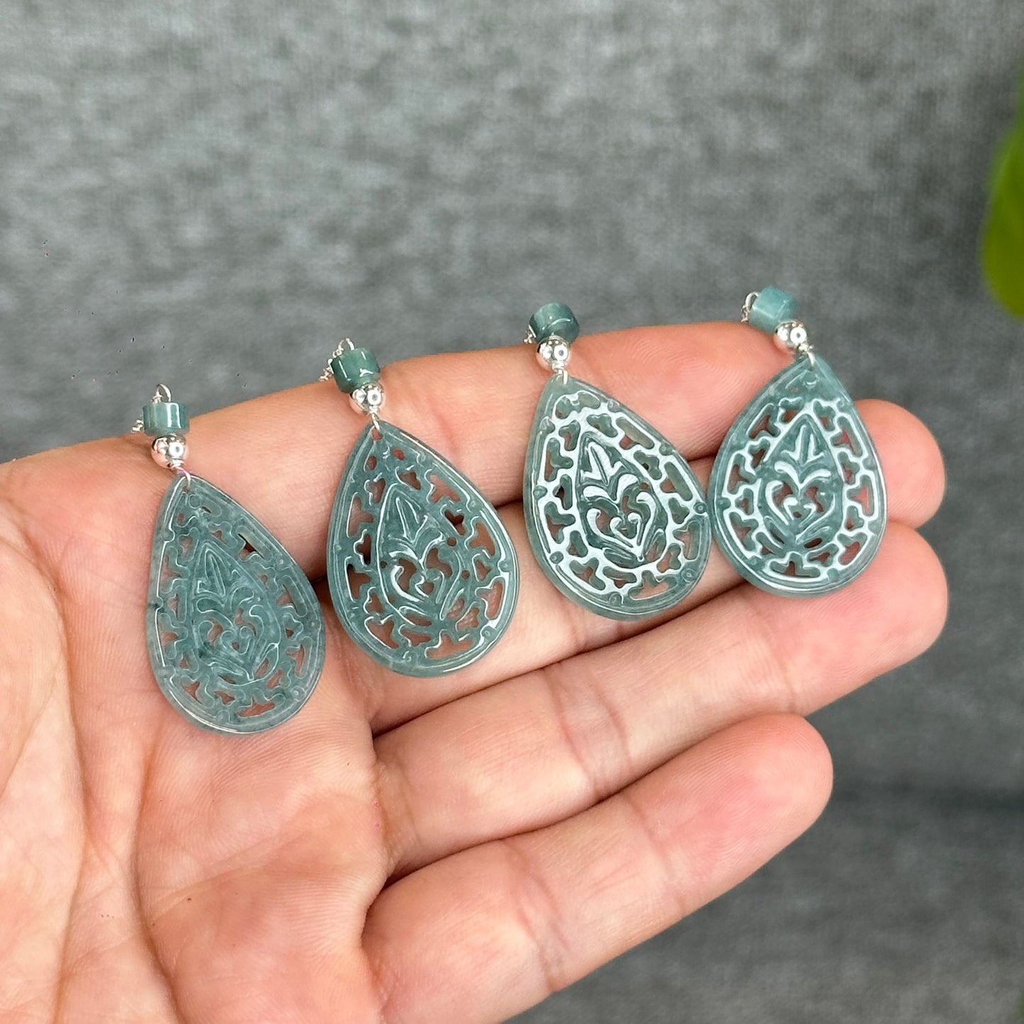 Natural Blue Water Jadeite Jade Teardrop Earrings in Silver Setting
