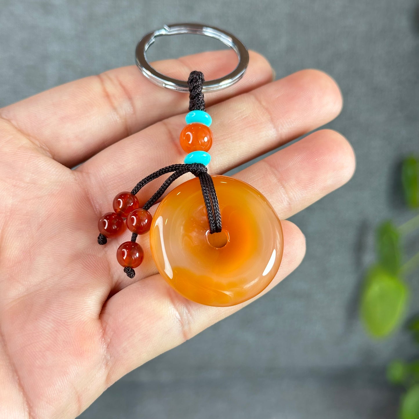 Dong Dieu Natural Red Orange Agate Accessory with Metal Hoop