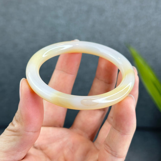 Natural Chalcedony Golden Bangle Chopstick Style Size 53.5 mm