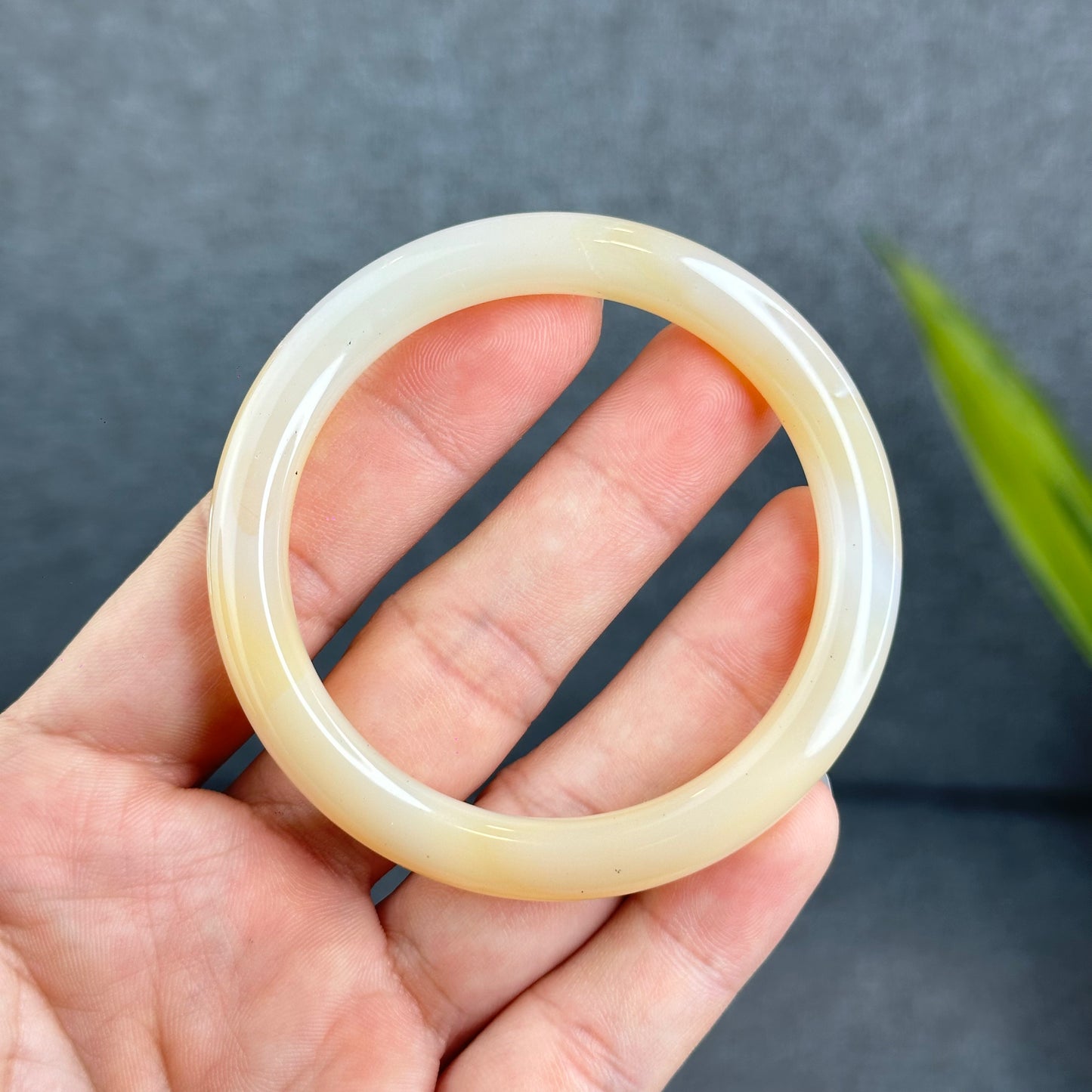 Natural Chalcedony Golden Bangle Chopstick Style Size 53.5 mm