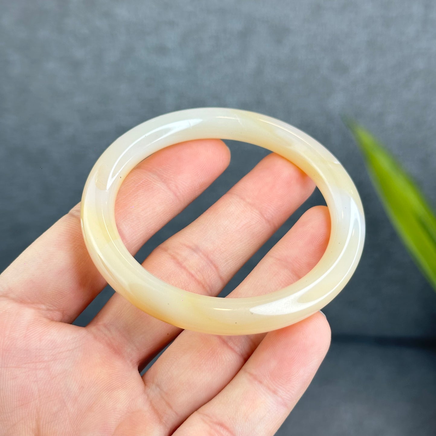 Natural Chalcedony Golden Bangle Chopstick Style Size 53.5 mm