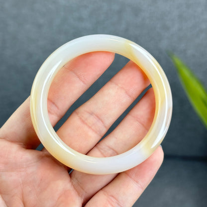 Natural Chalcedony Golden Bangle Chopstick Style Size 53.5 mm