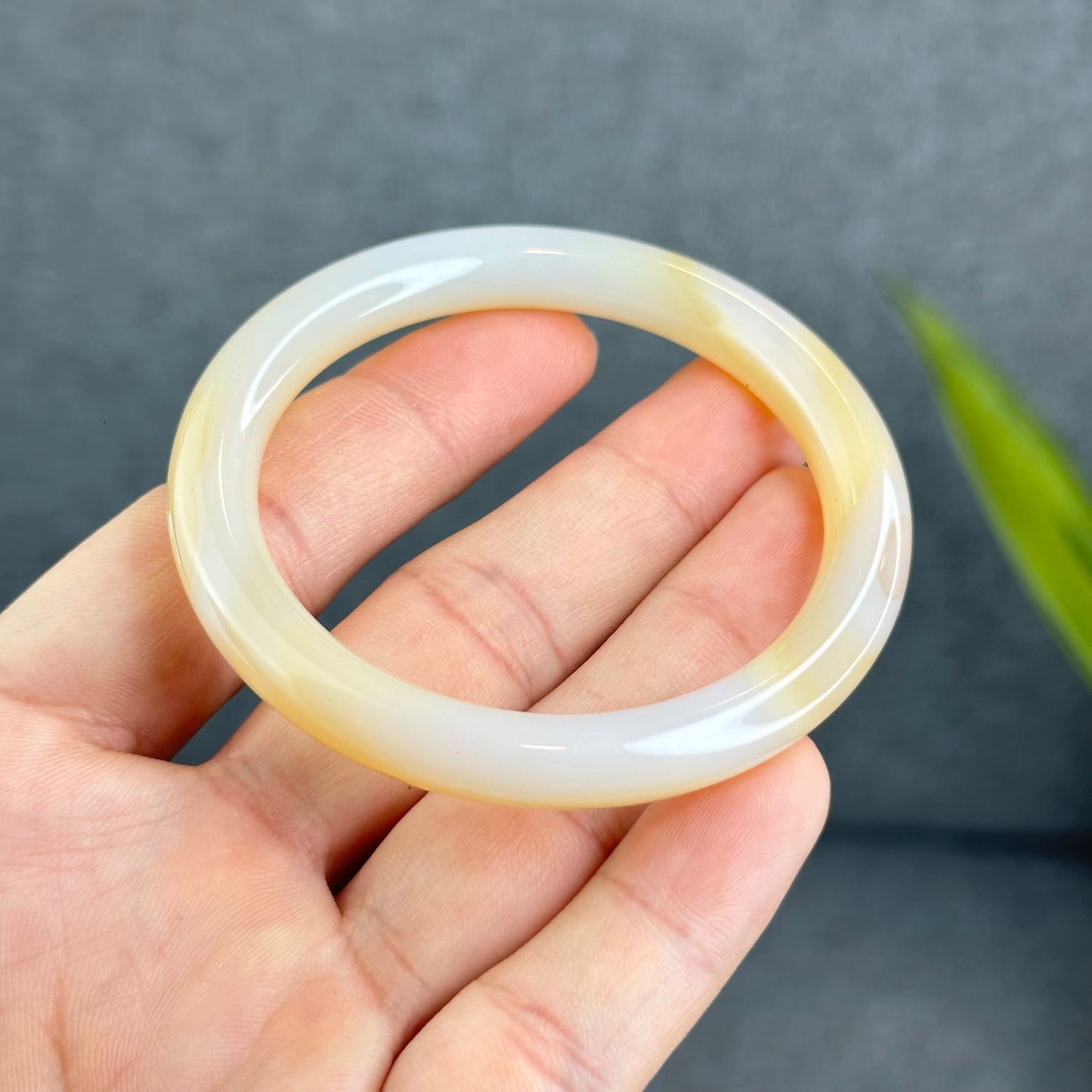 Natural Chalcedony Golden Bangle Chopstick Style Size 53.5 mm