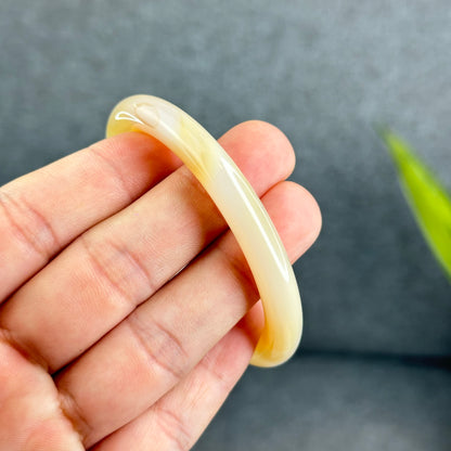 Natural Chalcedony Golden Bangle Chopstick Style Size 53.5 mm