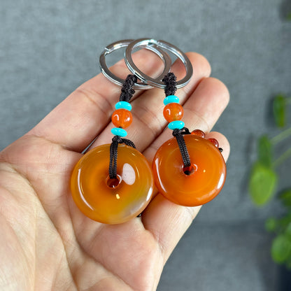 Dong Dieu Natural Red Orange Agate Accessory with Metal Hoop