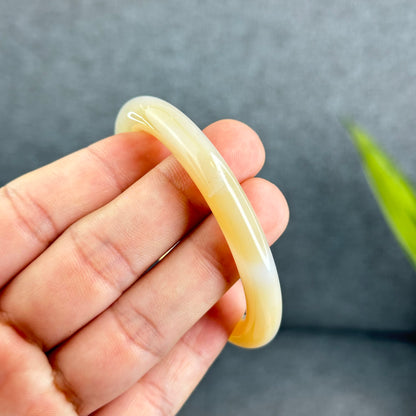 Natural Chalcedony Golden Bangle Chopstick Style Size 53.5 mm