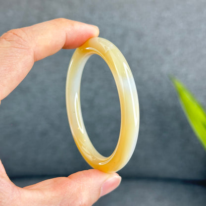 Natural Chalcedony Golden Bangle Chopstick Style Size 53.5 mm