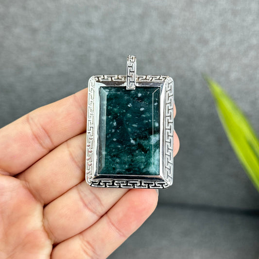 Natural Rectangle Water Green Jadeite Jade Pendant