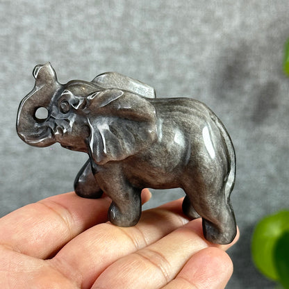 Silver Obsidian Elephant