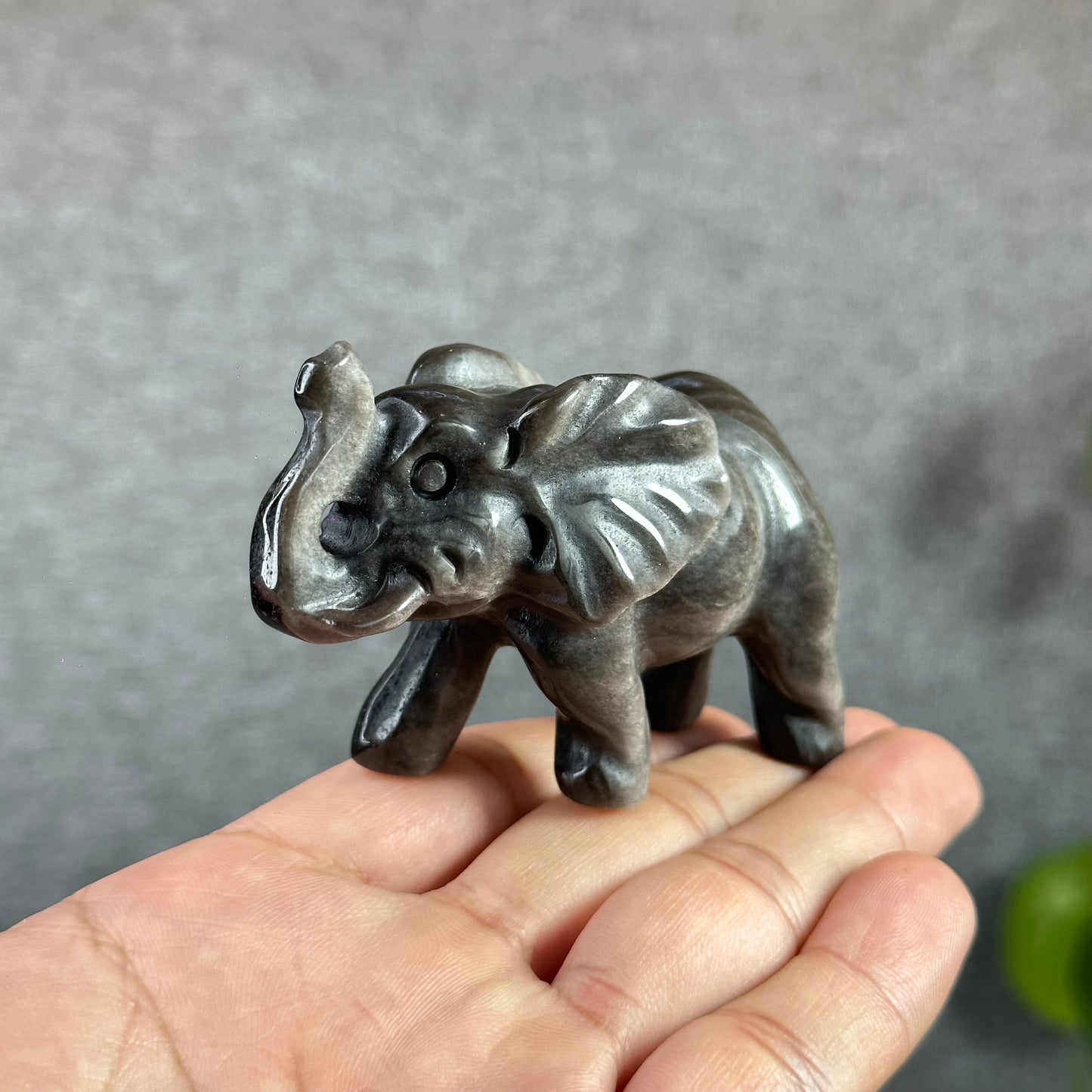 Silver Obsidian Elephant