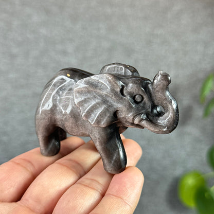 Silver Obsidian Elephant