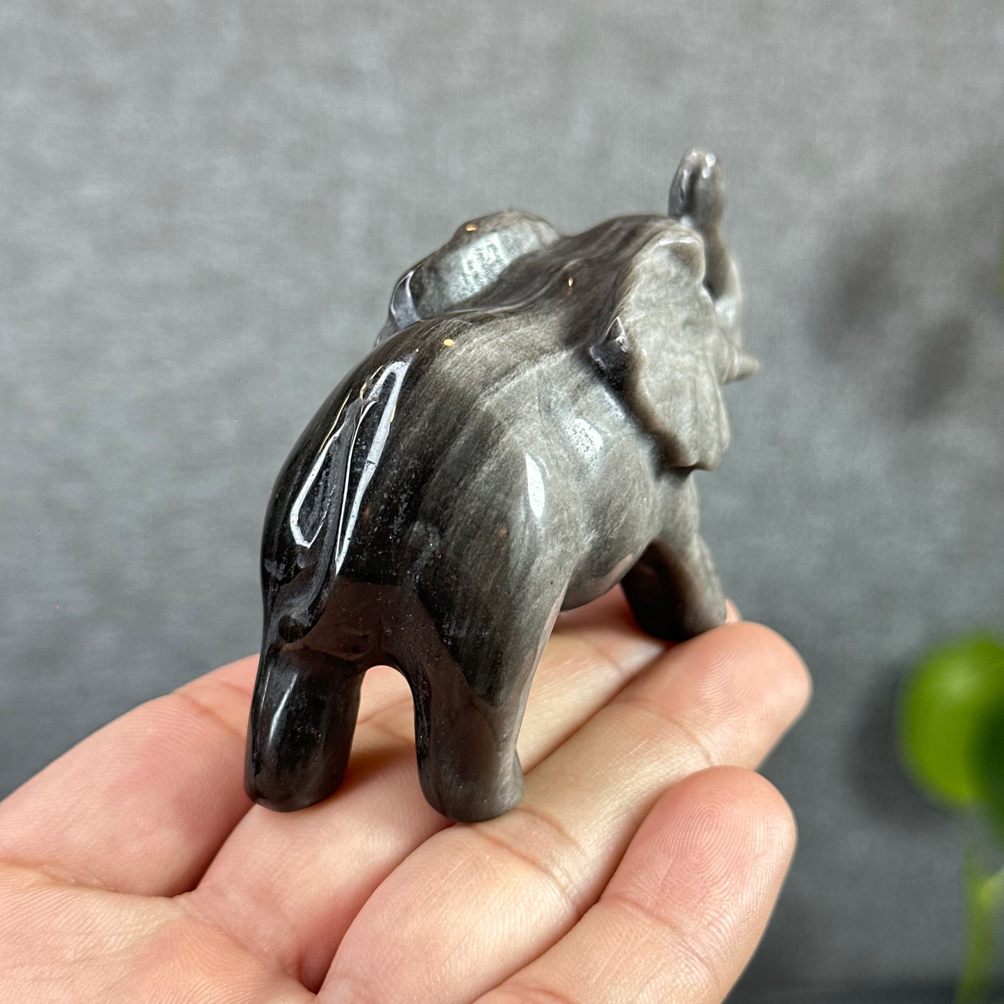 Silver Obsidian Elephant