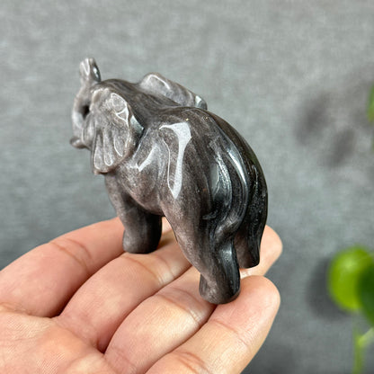 Silver Obsidian Elephant