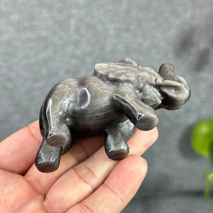 Silver Obsidian Elephant