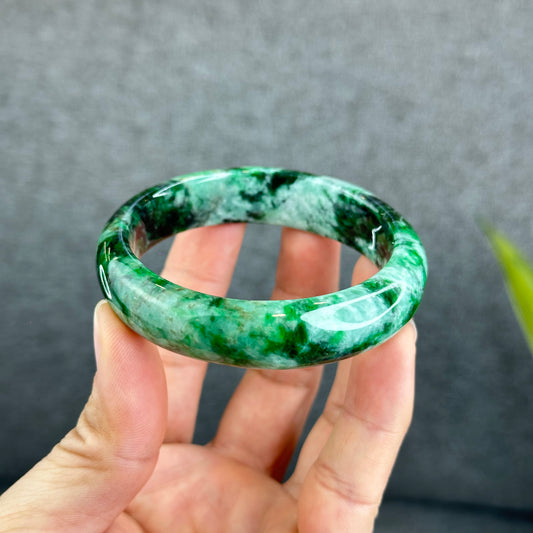 Natural Son Thuy Jadeite Jade Bangle Leaf Style Size 54.5 mm