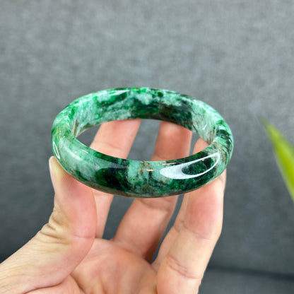 Natural Son Thuy Jadeite Jade Bangle Leaf Style Size 54.5 mm