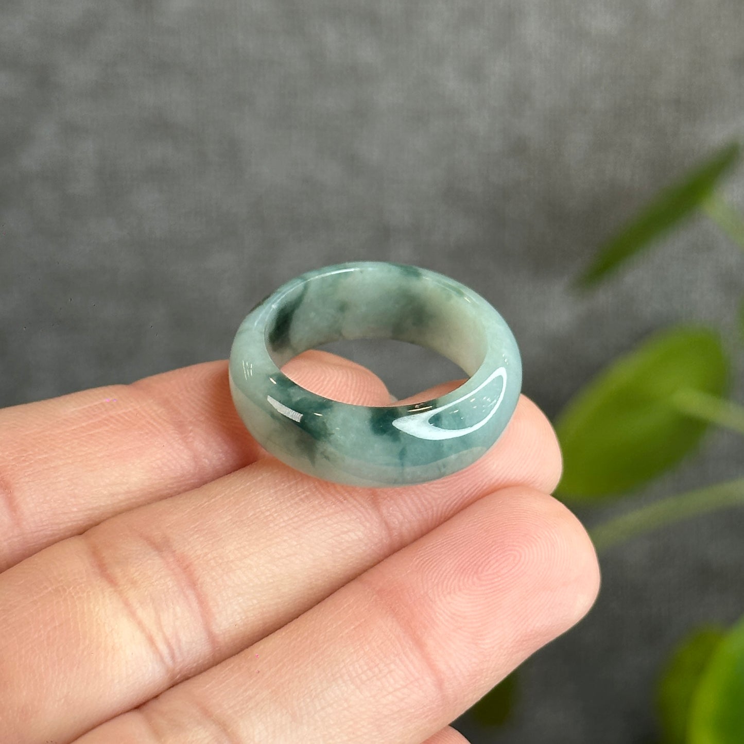 Floral Green Natural Jadeite Jade Ring Size 2.12